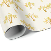 Papier Cadeau Palmiers d'or : Textile Tropical. (Coin rond)