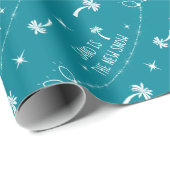 Papier Cadeau Palmiers et lumières de Noël Sable et neige | TURQ (Coin rond)