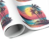 Papier Cadeau Palmiers et plage (Coin rond)