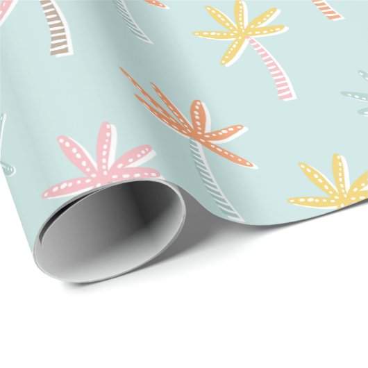 Papier Cadeau Palmiers Mignonne Mint (Coin rond)