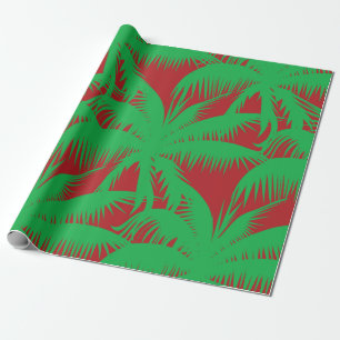 Papier Cadeau Palmiers rouge Noël et vert