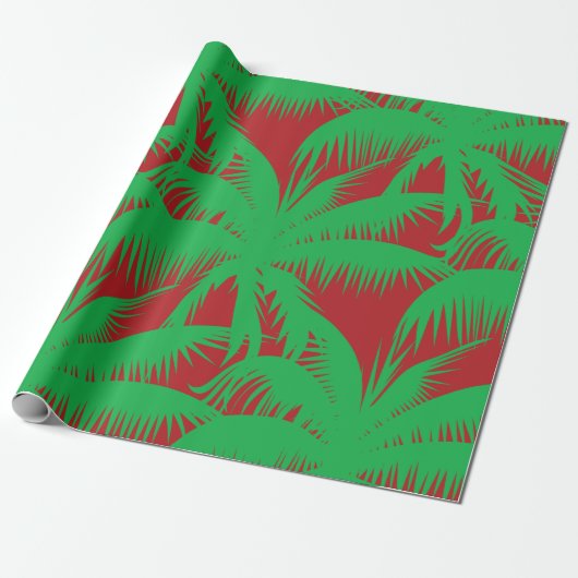 Papier Cadeau Palmiers rouge Noël et vert (Déroulé)