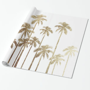 Papier Cadeau Palmiers tropicaux d'or fascinant sur le blanc