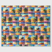 Papier Cadeau Palmiers tropicaux et couchers de soleil (Plat)