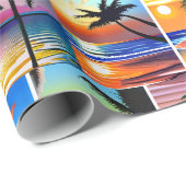 Papier Cadeau Palmiers tropicaux et couchers de soleil (Coin rond)