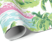 Papier Cadeau Palmiers tropicaux roses et verts (Coin rond)