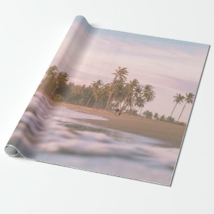 PAPIER CADEAU PALMIERS VERTS SUR SABLE BROWN SOUS DES NUAGES BLA