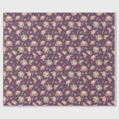 Papier Cadeau Pampas Grass & Fleurs sur Mulberry (Plat)