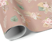 Papier Cadeau Pampas Grass & Fleurs sur Pinkish Brown (Coin rond)