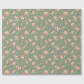Papier Cadeau Pampas Grass & Fleurs sur vert olive (Plat)