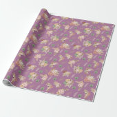 Papier Cadeau Pampas Grass & Fleurs sur violet (Déroulé)