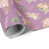 Papier Cadeau Pampas Grass & Fleurs sur violet (Coin rond)