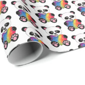 Papier Cadeau Panda Aquarelle Cute Avec Coeur Arc En Ciel (Coin rond)