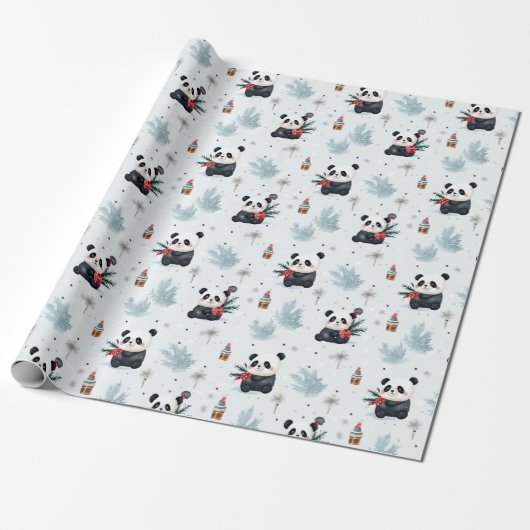 Papier Cadeau Panda aquarelles vacances hiver motif (Déroulé)