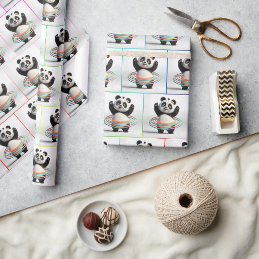 Papier Cadeau Panda Avec Hula Hula Hoops Arc-En-Ciel (Artisanat)