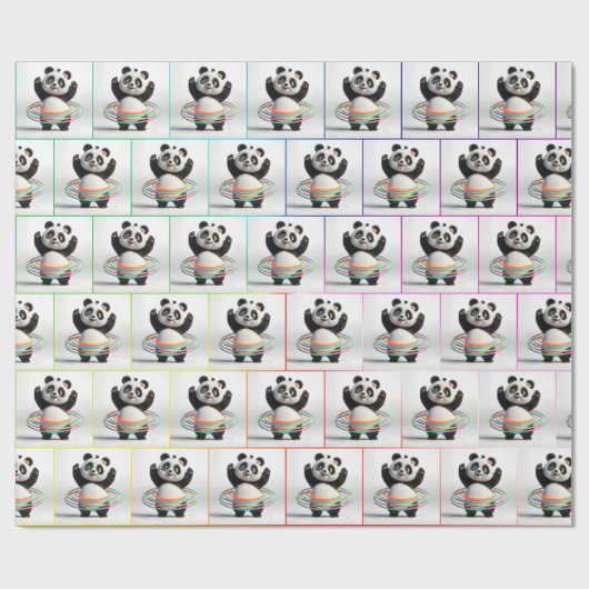 Papier Cadeau Panda Avec Hula Hula Hoops Arc-En-Ciel (Plat)