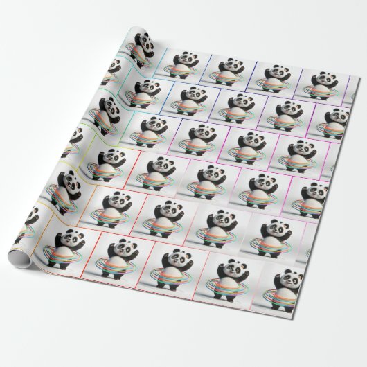 Papier Cadeau Panda Avec Hula Hula Hoops Arc-En-Ciel (Déroulé)