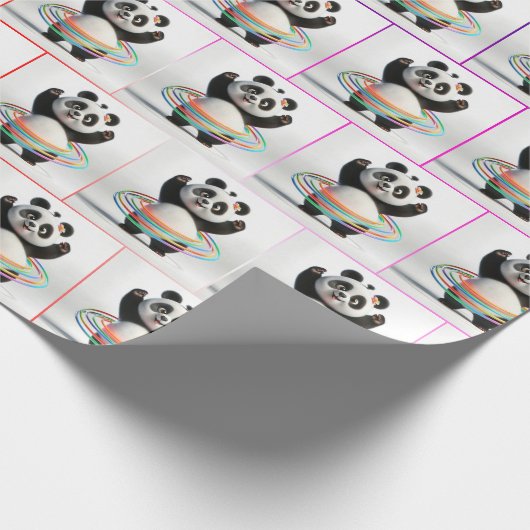 Papier Cadeau Panda Avec Hula Hula Hoops Arc-En-Ciel (Coin)