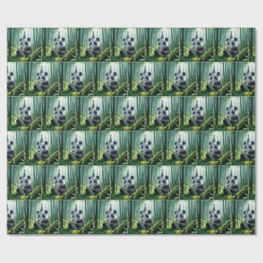 Papier Cadeau Panda Bear Lecture d'une carte d'anniversaire (Plat)