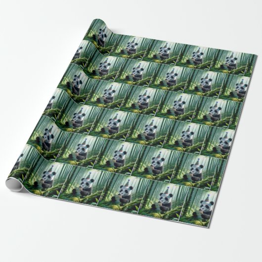 Papier Cadeau Panda Bear Lecture d'une carte d'anniversaire (Déroulé)