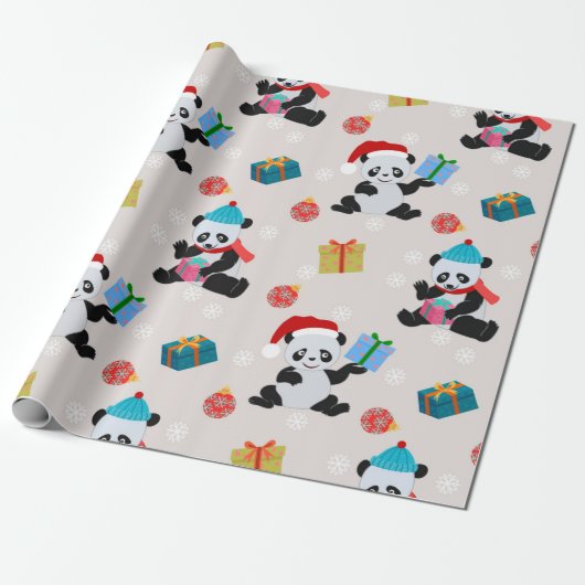 Papier Cadeau Panda Bear Motif de Noël (Déroulé)