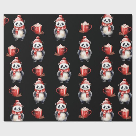Papier Cadeau Panda Bear Noël Chocolat chaud (Plat)