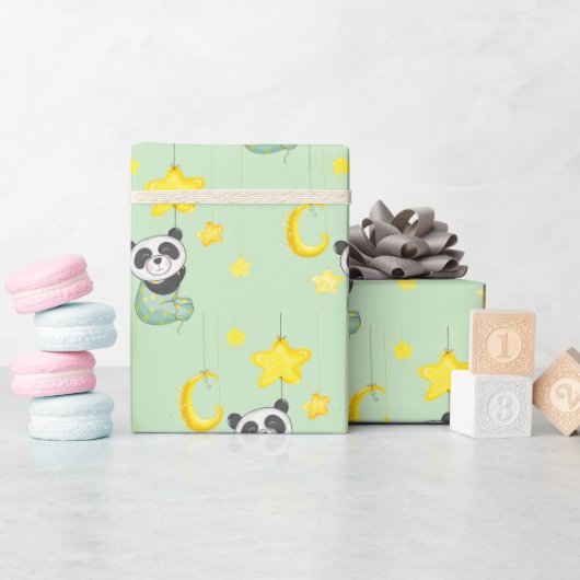 Papier Cadeau Panda bébé et étoiles (Baby Shower)