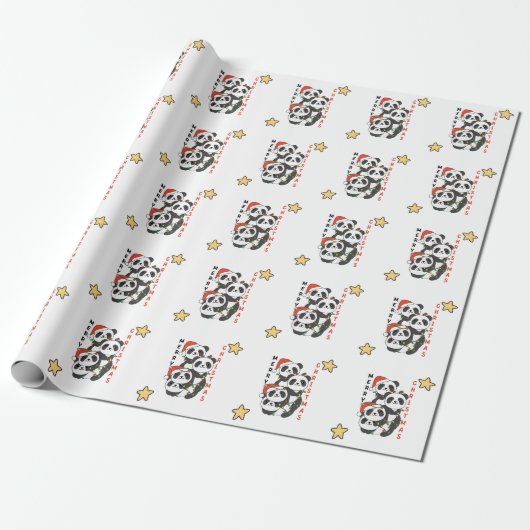 Papier Cadeau Panda Christmas Tree Animaux de Noël Pandas (Déroulé)