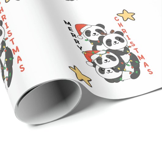 Papier Cadeau Panda Christmas Tree Animaux de Noël Pandas (Coin rond)