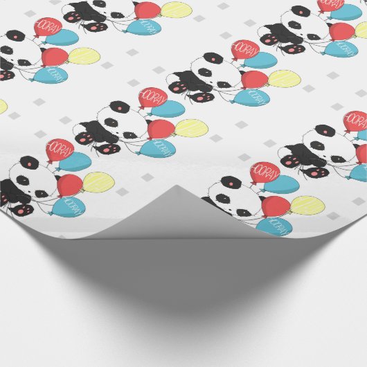 Papier Cadeau Panda d'anniversaire avec des ballons (Coin)