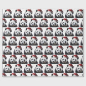 Papier Cadeau Panda de Noël avec chapeau de Père Noël (Plat)