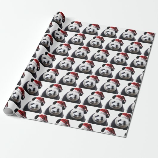 Papier Cadeau Panda de Noël avec chapeau de Père Noël (Déroulé)