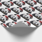 Papier Cadeau Panda de Noël avec chapeau de Père Noël (Coin)