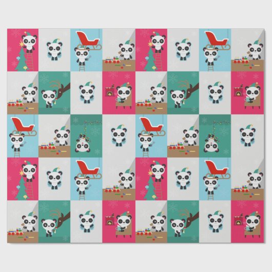 Papier Cadeau Panda de vacances/papier d'emballage d'Elf (Plat)