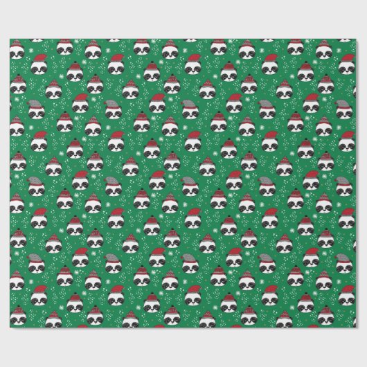 Papier Cadeau Panda d'hiver Noël rouge et vert mignon (Plat)