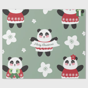 Papier Cadeau Panda en fleur de cerisier de Noël