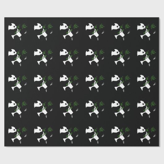 Papier Cadeau Panda géant mange du bambou noir (Plat)