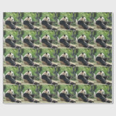 Papier Cadeau Panda géant mangeant du bambou. (Plat)