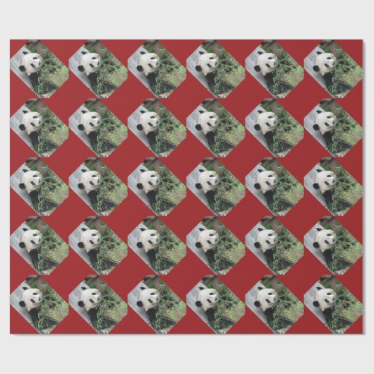 Papier Cadeau Panda géant mignon/Pandas frontière rouge Noël (Plat)