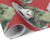 Papier Cadeau Panda géant mignon/Pandas frontière rouge Noël (Coin rond)