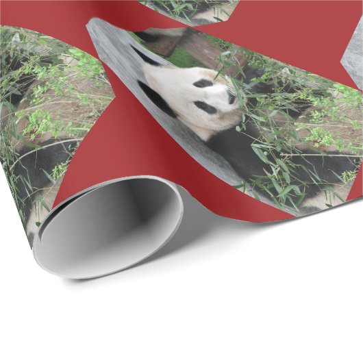 Papier Cadeau Panda géant mignon/Pandas frontière rouge Noël (Coin rond)