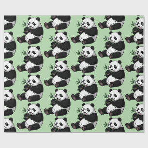 Papier Cadeau Panda Mignon Moderne et Branchages de Bambou