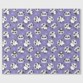 Papier Cadeau Panda mignon patte fond bleu (Plat)