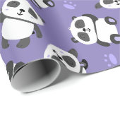 Papier Cadeau Panda mignon patte fond bleu (Coin rond)