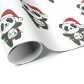 Papier Cadeau Panda Noël Animaux d'hiver Pandas Envelopper Pap (Coin rond)