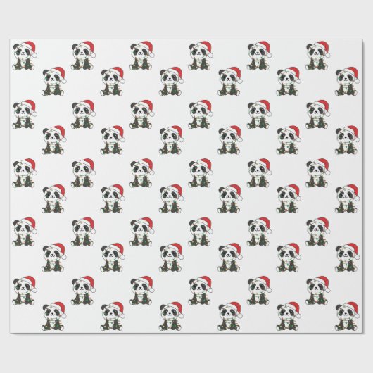 Papier Cadeau Panda Noël Animaux d'hiver Pandas Envelopper Pap (Plat)