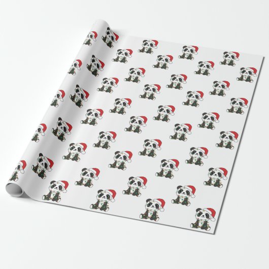 Papier Cadeau Panda Noël Animaux d'hiver Pandas Envelopper Pap (Déroulé)
