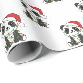 Papier Cadeau Panda Noël Animaux d'hiver Pandas Envelopper Pap (Coin rond)