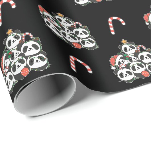 Papier Cadeau Panda Noël Arbre drôle Animal Noël (Coin rond)