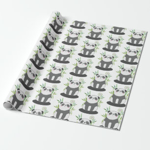 Papier Cadeau Panda noir et blanc mignon en Motif Bambou